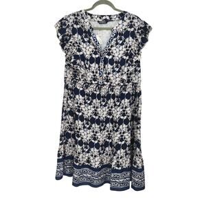 NWT Bloomchic Navy White Floral Roses Ruffled Plus Midi Dress Women's 18/20
